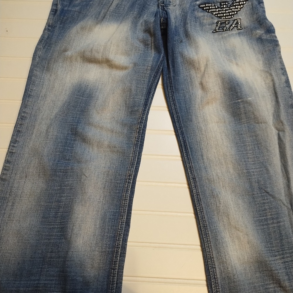 Vintage Emporio Armani Jeans Distressed Trashed 90s Women's Sz 29 Large Logo Y2K - Picture 12 of 16